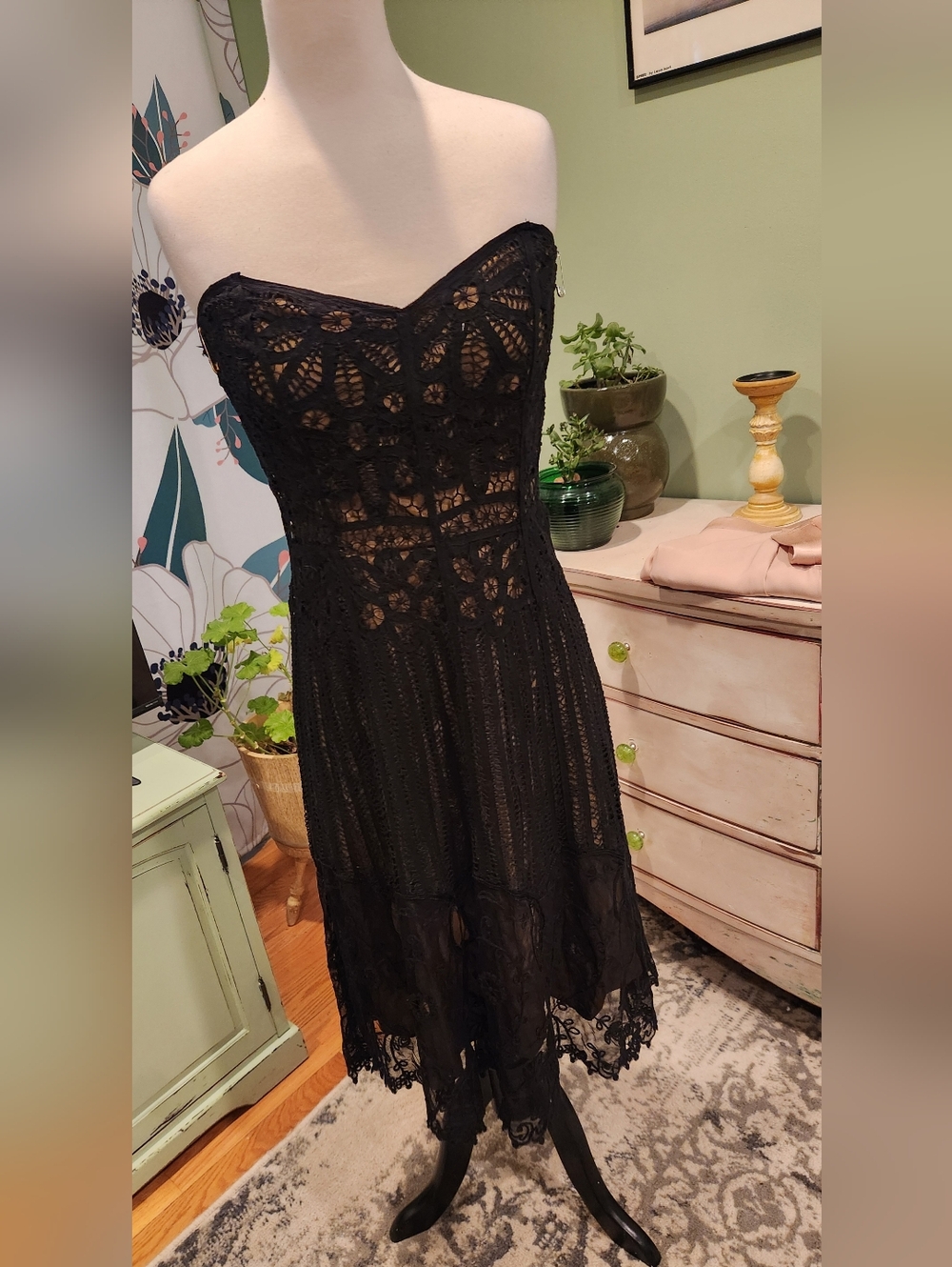 Strapless Black Lace Midi Dress